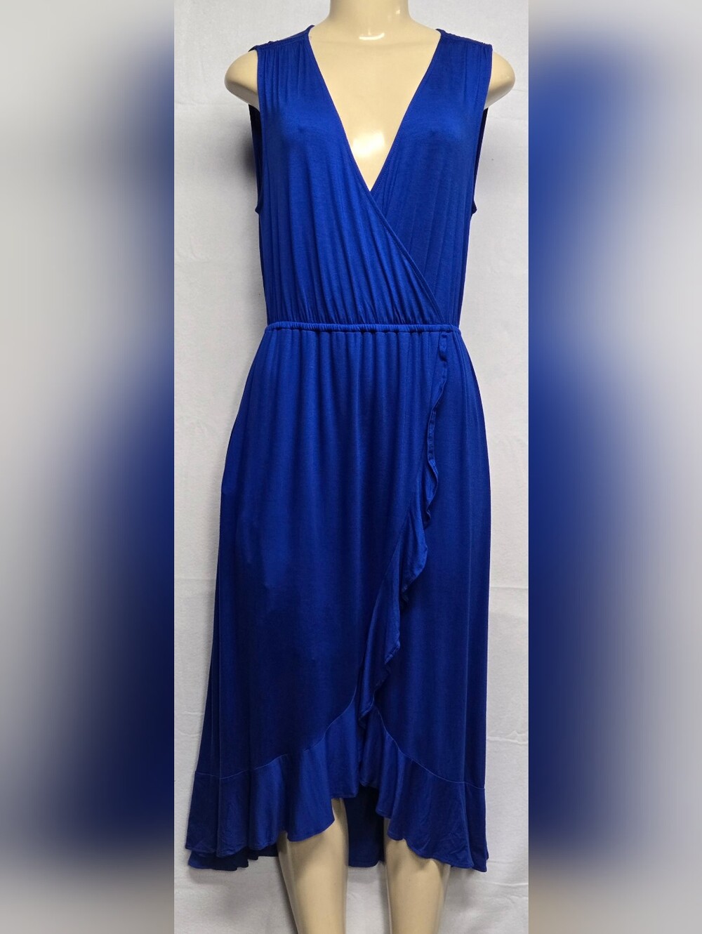 Apt. 9 Dress Slinky Stretch Knit Ruffle Hem Maxi Plunge Faux Wrap Elastic Waist